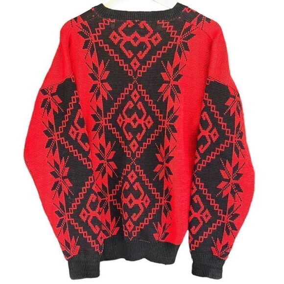 🐿️Reminiscence By Stewart Richer Vintage 100% Wool Red & Black Sweater L - Picture 7 of 7
